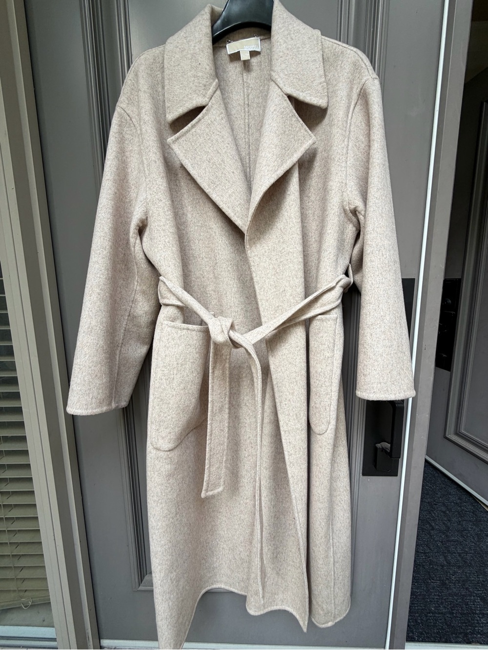 Michael Kors Belted Cream Long Wool-Blend Robe Coat